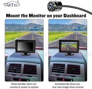 FABTEC 4.3Inch Car Dashboard Screen LCD TFT Monitor with 8LED Car Backup Rear Black LCD