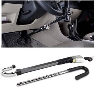 ASRYD Universal Steering Wheel Brake Aluminum Lock Anti-Theft Retractable Double Hook Car Clutch Pedal Lock For Car Truck Suv Security With 2 Keys, Black Key Lock Wheel Lock
