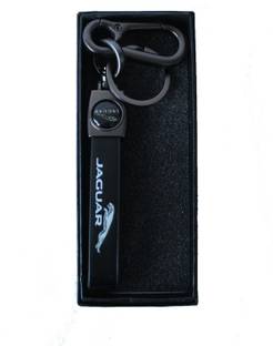 VINAL Imported Black Leather Jaguar Key Chain + Ring with Car Logo & Metal Hook Locking Locking Key Chain