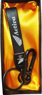 VINAL Activa Black Leather Strip Keychain with Hook Locking Stylish Locking Key Chain