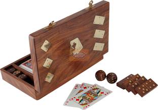 Shriji Crafts Box with 5 Dice & 28 Dominoes Tiles Game Case Holder with Playing Card
