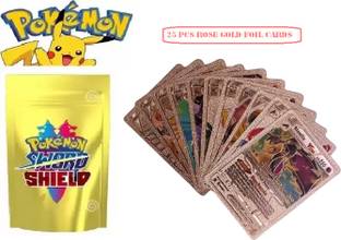 CrazyBuy Pokemon 25 PCS Rose Gold Foil Cards V Max, V Star, V, GX, EX & Basic Cards