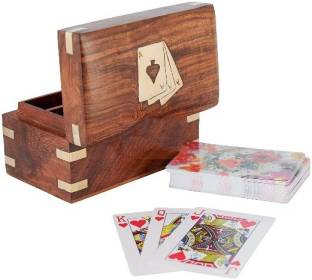 Shriji Crafts Playing Cards Set of 2 in Handmade Wooden Storage Box Case Holder/ Playing Card