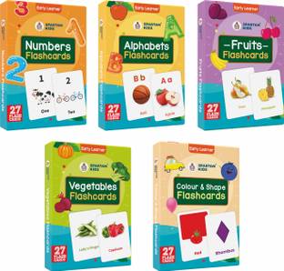 spartan kids My First Preschool Numbers Flash cards, Alphabets Flash cards, Fruits Flash cards, vegetables Flash cards, Color and Shape Flash cards (Combo Pack) Easy & Fun way of Learning-3yr-6yr Kids (Set of 5)