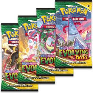 MOONZA Pokémon TCG: Sword & Shield Evolving Skies Sleeved 4 Booster Pack For kids Party & Fun Board Game
