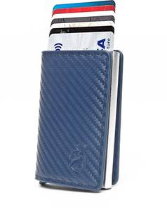 StealODeal RFID Protected Blue Aluminium Pop Up Card Holder with Leather Debit/Credit 8 Card Holder
