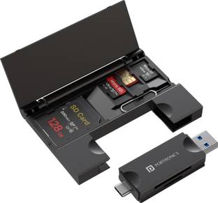 Portronics Mport 30 Plus, microSD & SD Card Reader, USB & Type-C Plugs with Storage Case, Card Reader