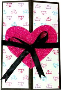 Ekayaa Enterprise Pink Glitter Heart Opening Card for Birthday, Anniversary, Valentine Greeting Card