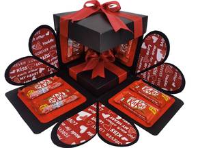 US IDEAL CRAFT Explosion Box Love Gift for Couple for any occasion(WITH 8 Chocolate) RED&BLACK Greeting Card