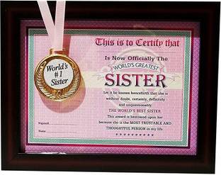 नॉर्थलैंड Best Sister in The World Framed Certificate Best Gift for Sister Birthday Rakhi ग्रीटिंग कार्ड