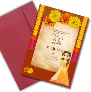 AanyaCentric 5.8x8.3inches Haldi Ceremony A5 Size Self Fill-in Invite with Premium Envelope Invitation Card