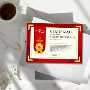 AanyaCentric A4 Size 8.3x11.7inches Best Partner Certificate For Wife Husband Girlfriend Greeting Card