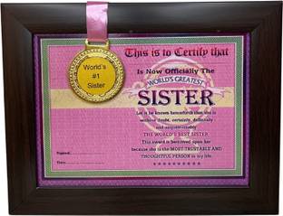 Northland Best Sister in The World Framed Certificate Best Gift for Sister Birthday Rakhi Greeting Card