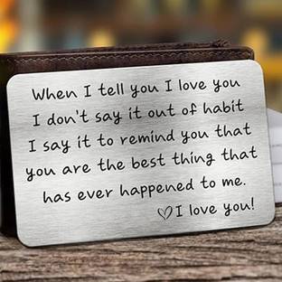 theprinthub Wallet Card Engraved Love Note Wallet Insert Stainless Steel Greeting Card