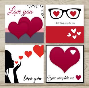 Khillayox Set of 4 Love Greeting Card Valentine's Day Card For Girlfrined/Boyfriend Greeting Card