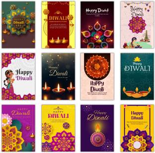 AanyaCentric 2.9x4.1inches Diwali Deepawali Mini Small Printed Gift Folded Blank Inside Greeting Card
