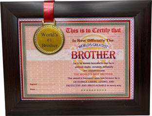 Northland Best Brother in World Framed Certificate - Best Gift for Brother Birthday Rakhi Greeting Card