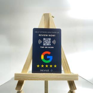 REVUZ Google Review Card with Wooden Display Stand - NFC tap or QR Code scan Business Card