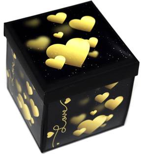 nyarogift 3 Layered Explosion Box for Chocolates - Golden Love Heart (without Chocolates) Greeting Card