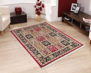 RUGS EXPERTS Red, Black Silk Carpet