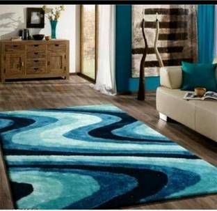 RM Handloom Blue Polyester Carpet