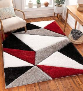 RM Handloom Red, Grey, Black Polyester Carpet