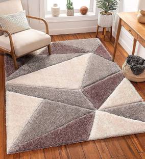 SR Handloom Brown, Grey Polyester Carpet