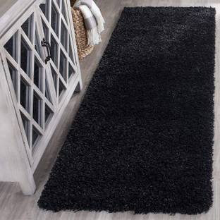 Shag Weaving Black Polyester Area Rug