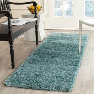 Shag Weaving Light Blue Polyester Area Rug