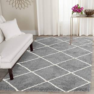 aaho decor Silver Blended, Polyester, Wool Carpet