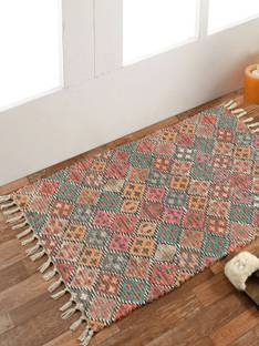 HOMADORN Multicolor Polyester Dhurrie