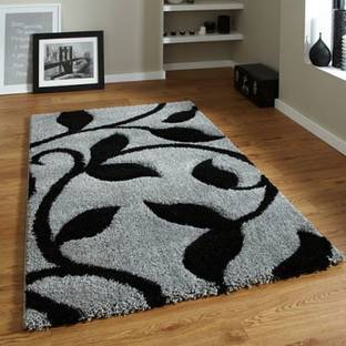 RM Handloom Grey, Black Polyester Carpet