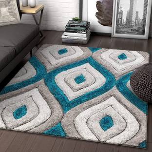 RM Handloom Grey, Light Green Polyester Carpet