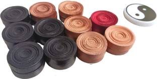 PERICO WOODEN CARROM PAWNS (10 BLACK,10 BROWN,2 RED) WITH STRIKER Carrom Pawns