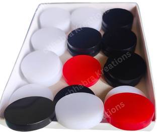 AOKO Acrylic Plastic Carrom Coins, Set of 24. 11 White 11 Black 2 Red Carrom Pawns