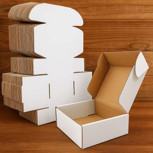 Agwan Self-Locking Box Craft Paper Tiny Corrugated Cardboard Boxes – 4x4x1.5 White Flat Shipping Boxes for Small Packaging Box