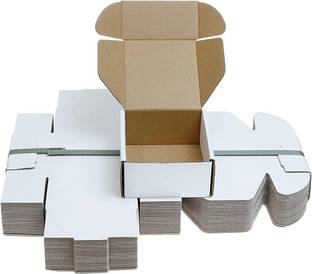 Agwan Self-Locking Box Craft Paper Corrugated White Cardboard Boxes – 4x4x1.5 Flat Design for Small Item Shipping Packaging Box
