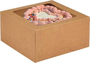 KHAANA PACKAGING Cake Box Cardboard 9 inch, Cake Box with Window, Bakery Boxes, Large Baking Boxes, Square Cardboard Packaging Box