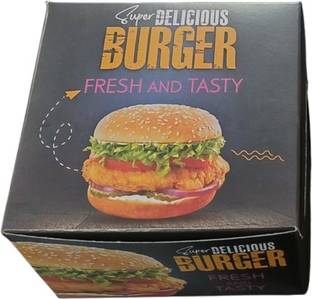 KHAANA PACKAGING Burger Box Paper Biodegradable 4.5X4.5X3'' Eco-Friendly Fast Food Boxes for Fries Snacks, Burger Packaging Box