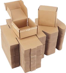 Prockage Self-Locking Box Craft Paper 3Ply Corrugated Packing Box 4X4X1.5 Inches Brown Packaging Box