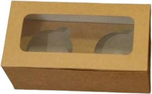 KHAANA PACKAGING Cake Box Craft Paper Kraft Bakery Boxes With Windows & Inserts To Fit 2 Cupcakes Muffins Or Pastries Packaging Box