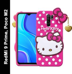 WEBKREATURE Back Cover for Mi Redmi 9 Prime, POCO M2, Cute Hello Kitty Case, Soft Girl Back Cover with Pendant, 3D Cute Doll