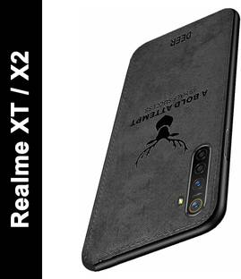 MOBILOVE Back Cover for Realme XT, Realme X2 | Deer Pattern Cloth Texture Leather Finish Soft Fabric Case