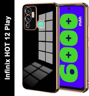 VAPRIF Back Cover for Infinix HOT 12 Play, Golden Line, Premium Soft Chrome Case | Silicon Gold Border