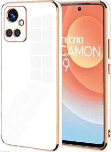 MOBIDEER Back Cover for Tecno Camon 19, Golden Line Premium Soft Chrome Case |Silicon Gold Border