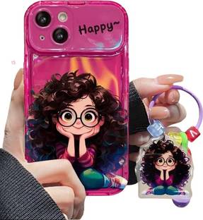 PEEPERLY Back Cover for iPhone 13 Pro Max Cartoon Geek Girl Mirror Case with Charm
