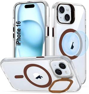 AIBEX Back Cover for Apple iPhone 16 | Transparent Slim Case with Built-in Camera Stand | MagSafe Compatible