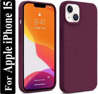 Coverskart Liquid Silicone Back Cover for Apple iPhone 15, Logo Embossed Shock Proof Microfiber Case