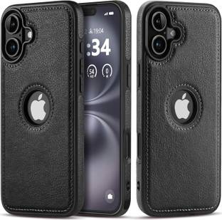 MobiLooks Back Cover for Apple iPhone 16 Plus, Luxury Leather Shock proof Logo View Case