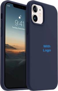 casohitech Back Cover for iPhone 12 Mini, With Logo, Slim Soft Liquid Gel, Silicone Case, Microfiber Lining, Storm Blue